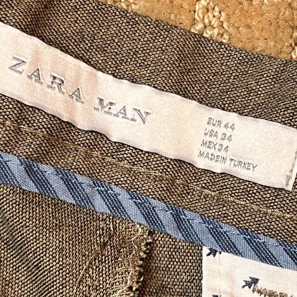Zara Man Size 34 Work Outfit Trousers Brown Tweed Skinny Leg Casual Dressy Trend - Picture 10 of 10